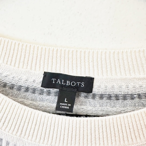 Talbots Deer Fair Isle Novelty Holiday Sweater Cream + Grey size L - Picture 4 of 5